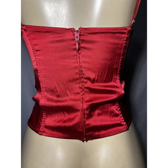 LA PERLA Red Satin Bustier Corset Top 2 (34 US). Black lace trim, underwire, zip - Picture 4 of 14